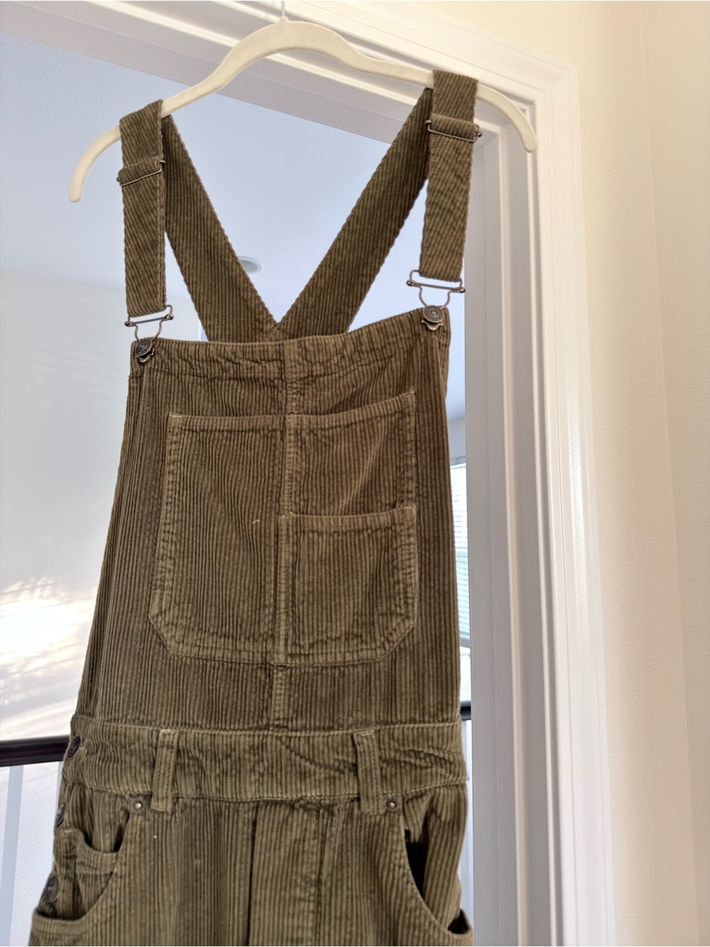 Free People We The Free Corduroy Overalls Medium Olive Utility Baggy Boho - Picture 2 of 8
